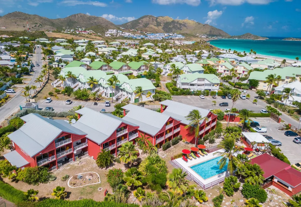 Palm Court, Orient Bay, aerial view, st martin