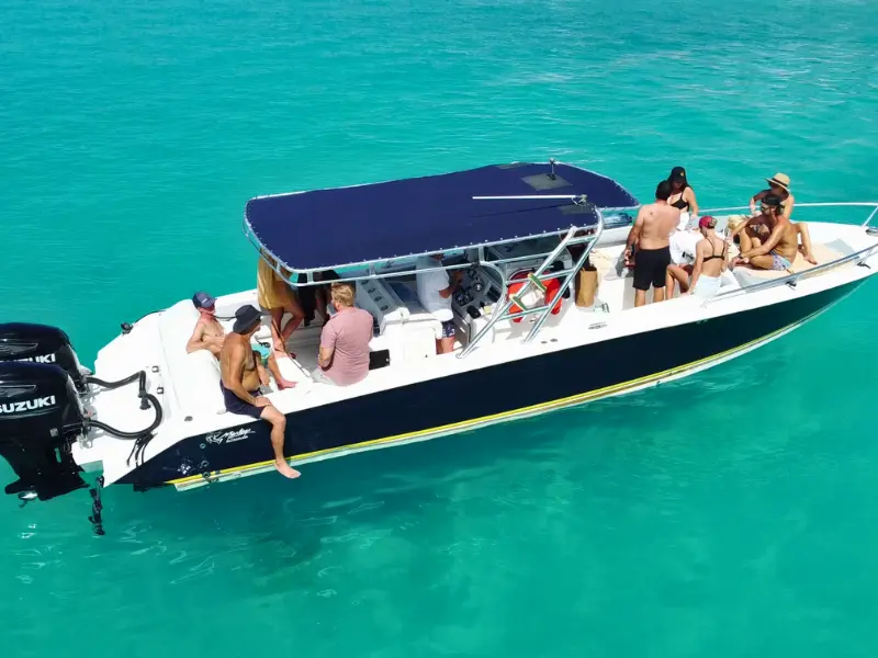 Private St Maarten charter boat with group enjoying the Caribbean sea