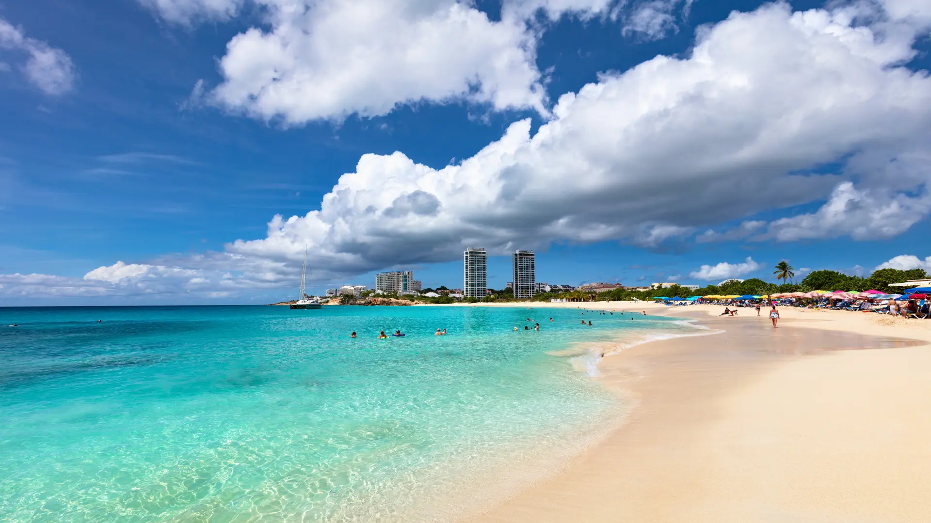 Mullet Bay Beach St Maarten with white sand and clear blue water