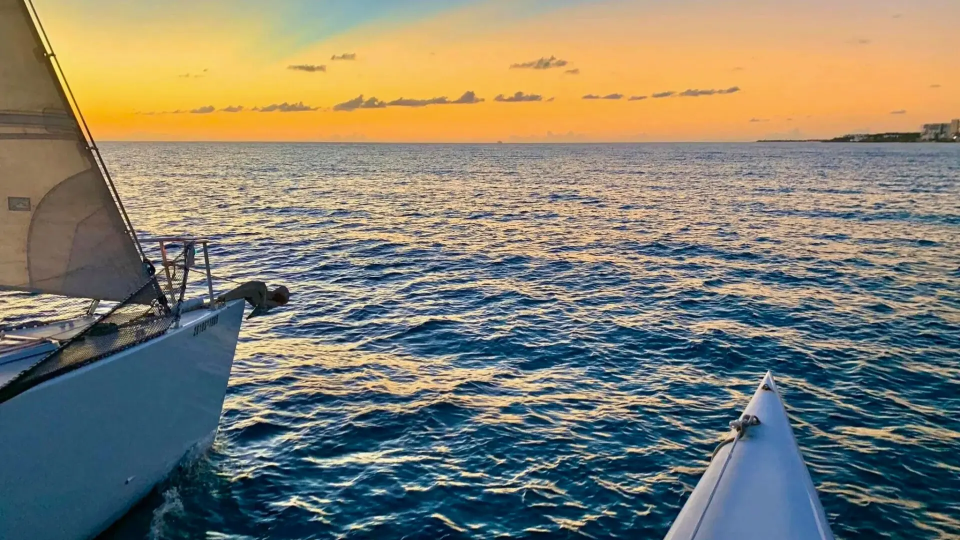 Gold skies and glow SXM sunset charter on a trimaran
