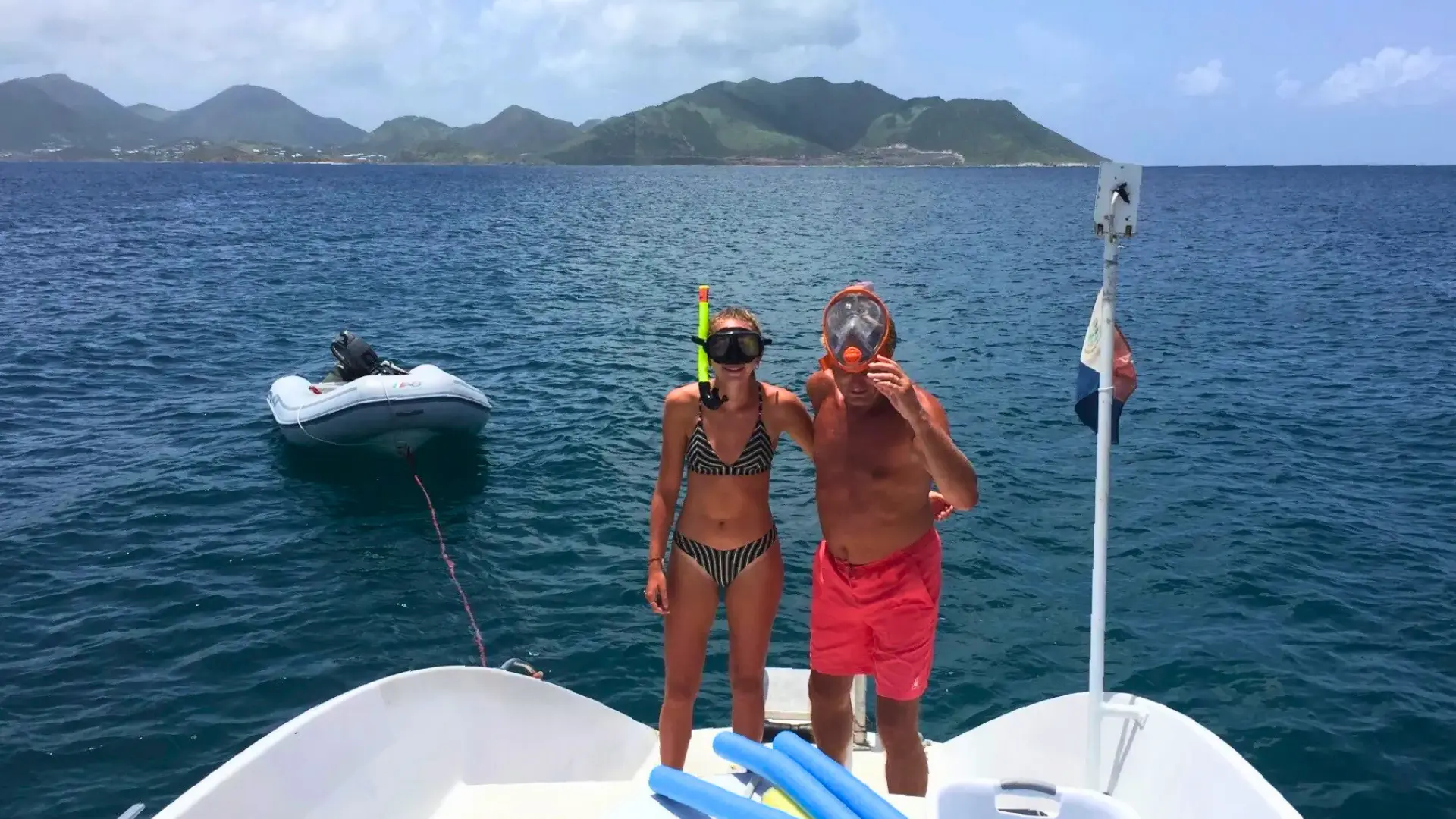 Couple after snorkeling at Tintamarre on Sint Maarten's trimaran tour