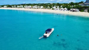 luxury motor boat moored of anguilla beach