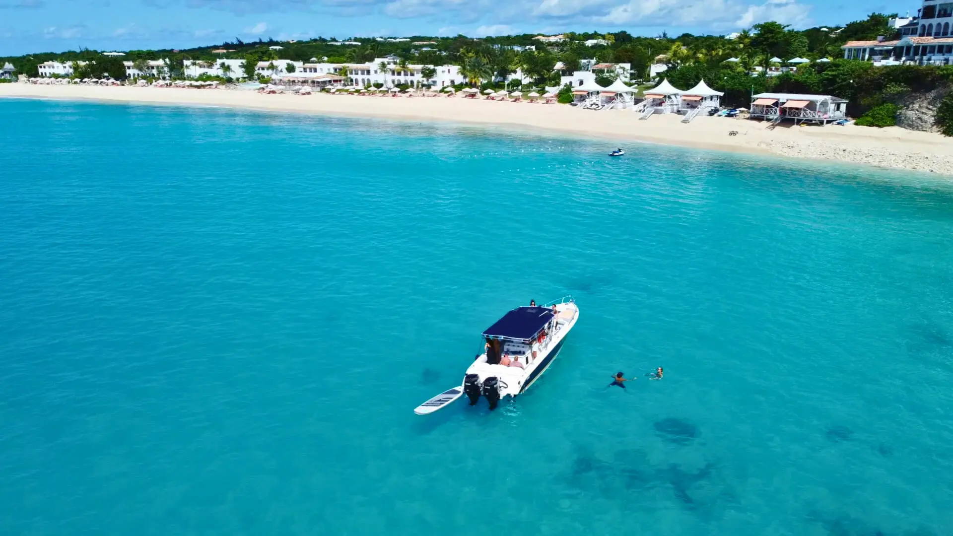 luxury motor boat moored of anguilla beach
