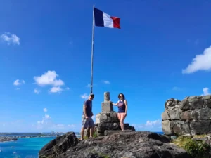 Cultural sightseeing stop on St Martin island tour with harbor and lagoon views