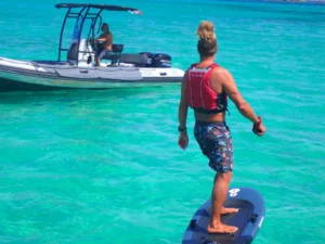 Beginner e-foil experience in shallow turquoise waters off the coast of St Martin