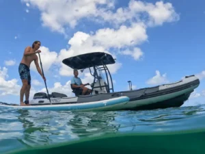 Stand-up paddleboarding experience in calm, shallow waters off St Martin