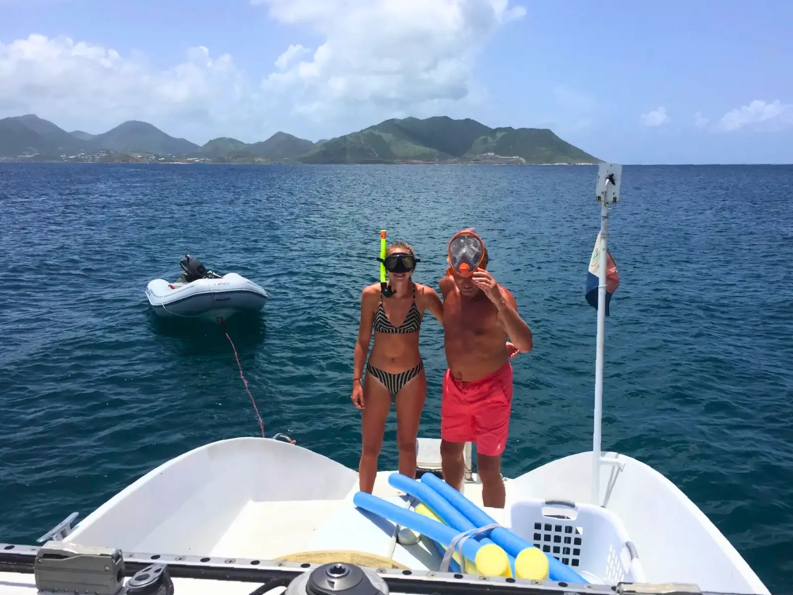 Guests standing on the stern after snorkeling during a trimaran tour off St Maarten