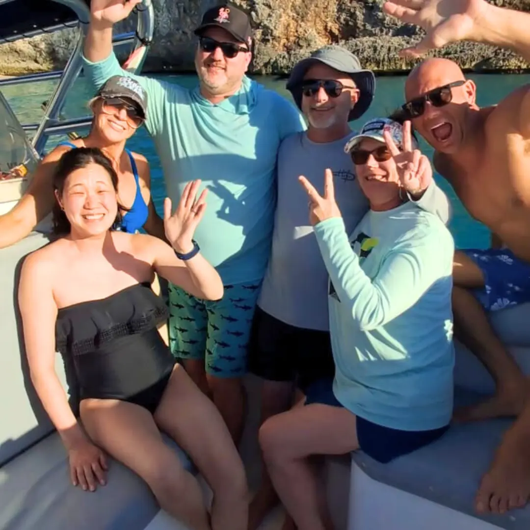 Friends enjoying a private boat charter in St Maarten