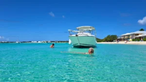Swimming stop during private boat charter to Anguilla