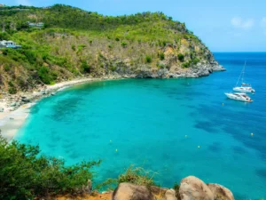 Private boats anchored in Shell Beach, St Barts during a calm private day charter